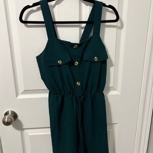 Green Button-Front Jumpsuit